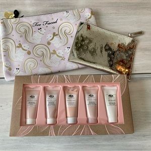 NWT ORGINS Glow-On Skin Travel Kit & (2) Make-Up Bags (Two Faced & Estée Lauder)